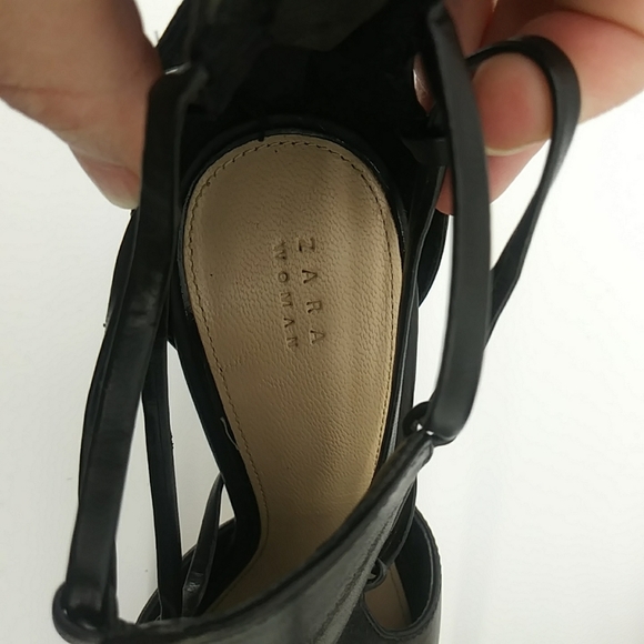 Zara Woman Genuine Leather Strappy Heeled Black Booties 35 - Picture 6 of 13